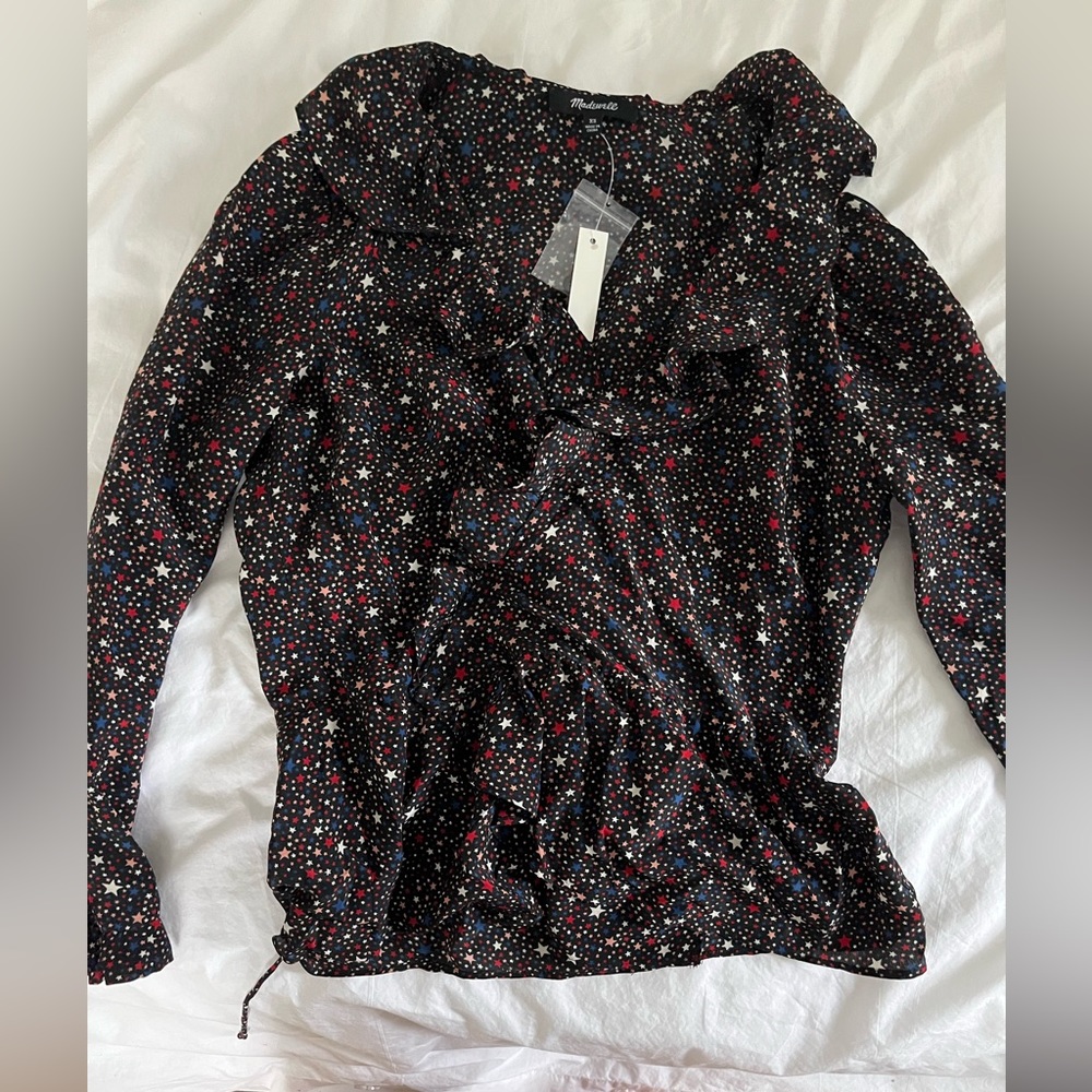 Madewell ruffle wrap top, size XS NWT
